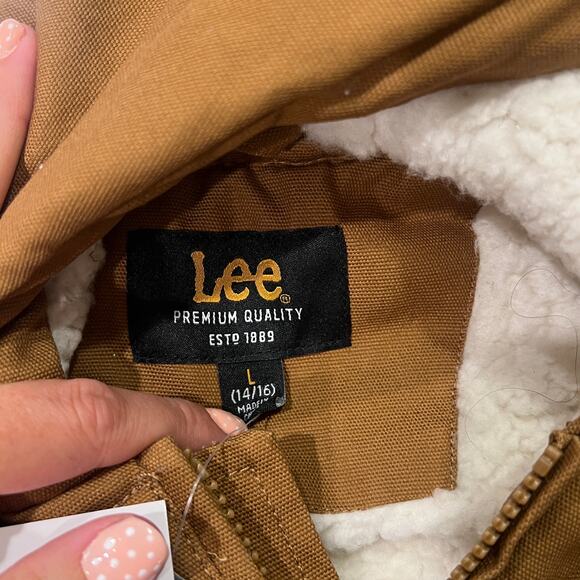 LEE Boys' Hooded Sherpa Lined Canvas Vest Size L In Wheat - Picture 5 of 8